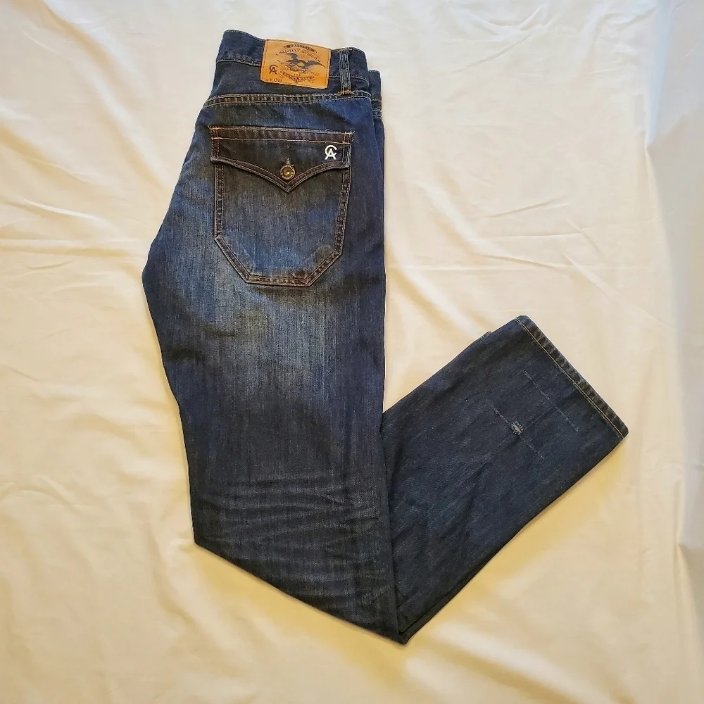 Christian Audigier Denim Blue Jeans Straight Leg Mens Size 32x32 Dark Vtg Wash